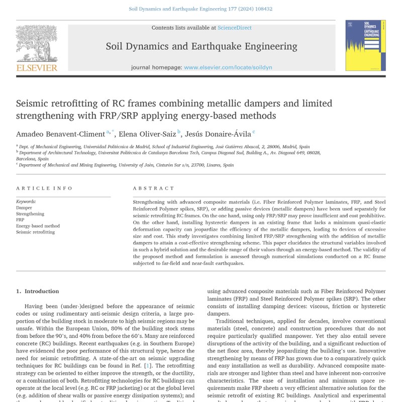 Publicació d'un article a la revista Soil dynamics and earthquake engineering (Q1 JCR)
